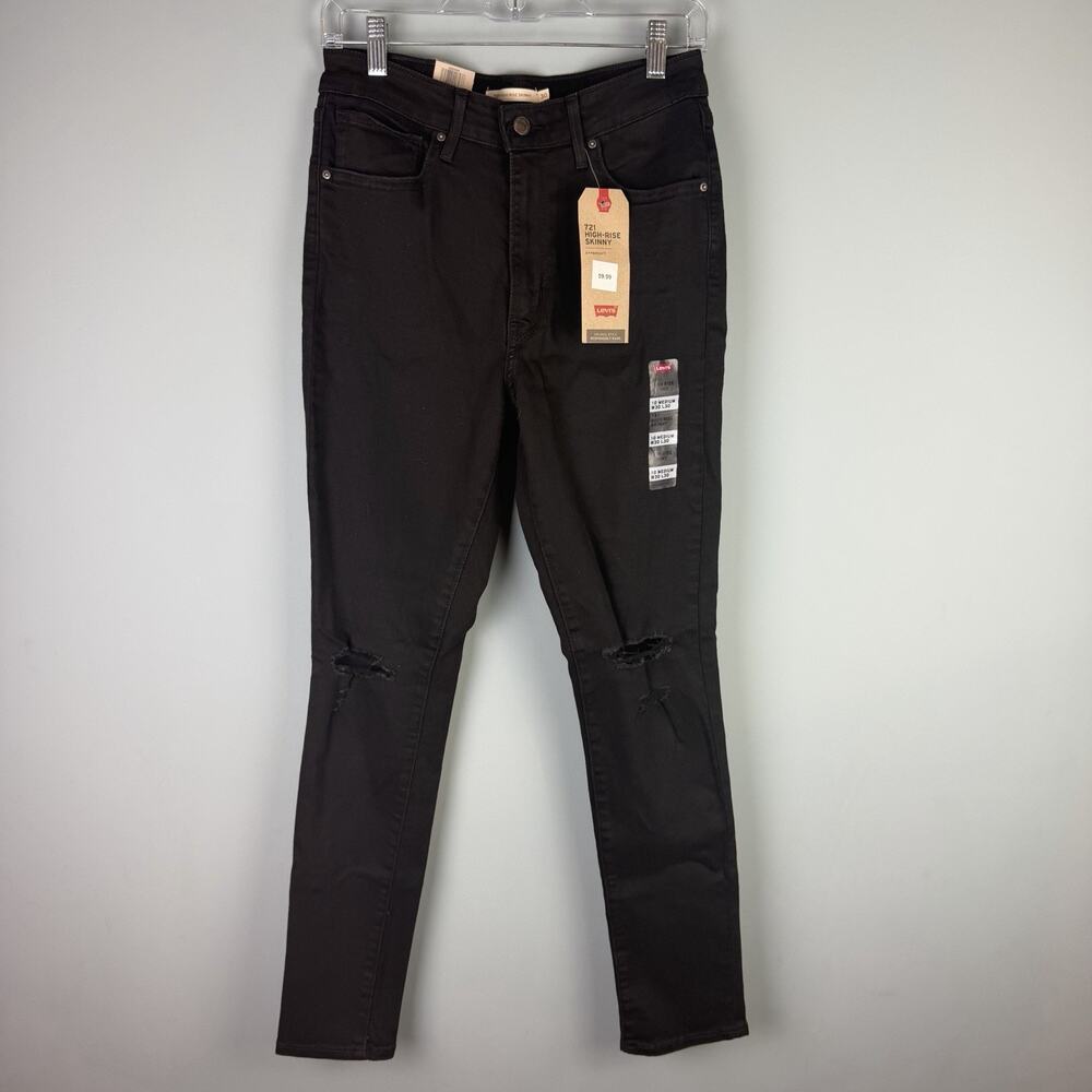 NWT Levi's 721 High-Rise Skinny Jeans Hypersoft W30 L30 Black Distressed